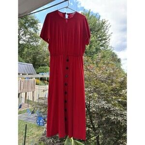 Vintage Red Avon Fashions XL Red Dress Black Buttons Teacher Office